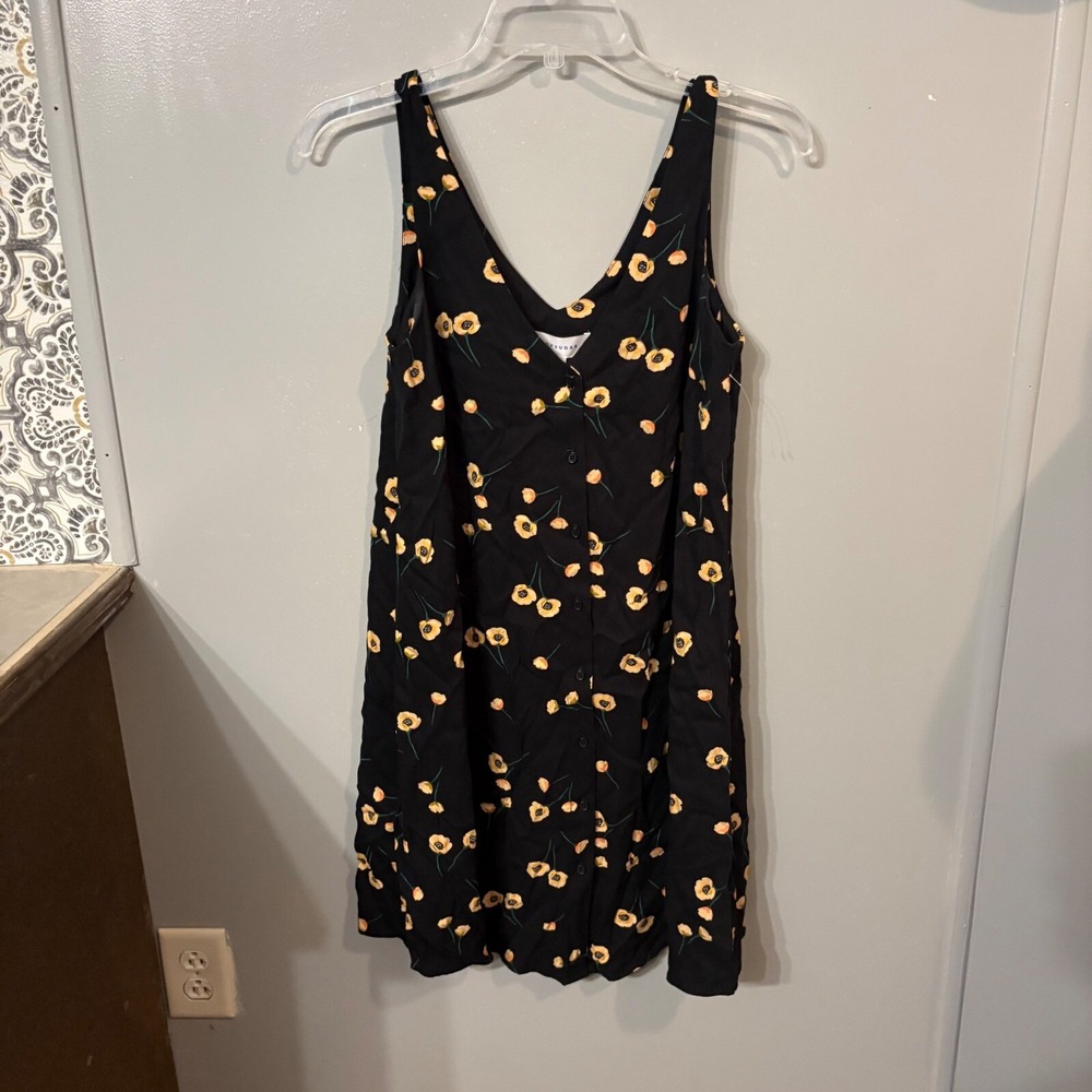 NWT Popsugar Black Sleeveless Button-Down Dress w/ Yellow Poppy Flowers‎ (XS)